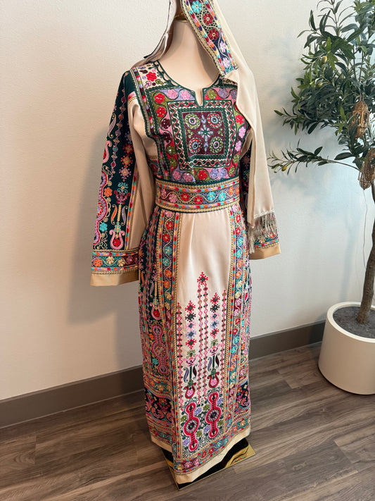 Dark Green and Cream Malaaka Thobe