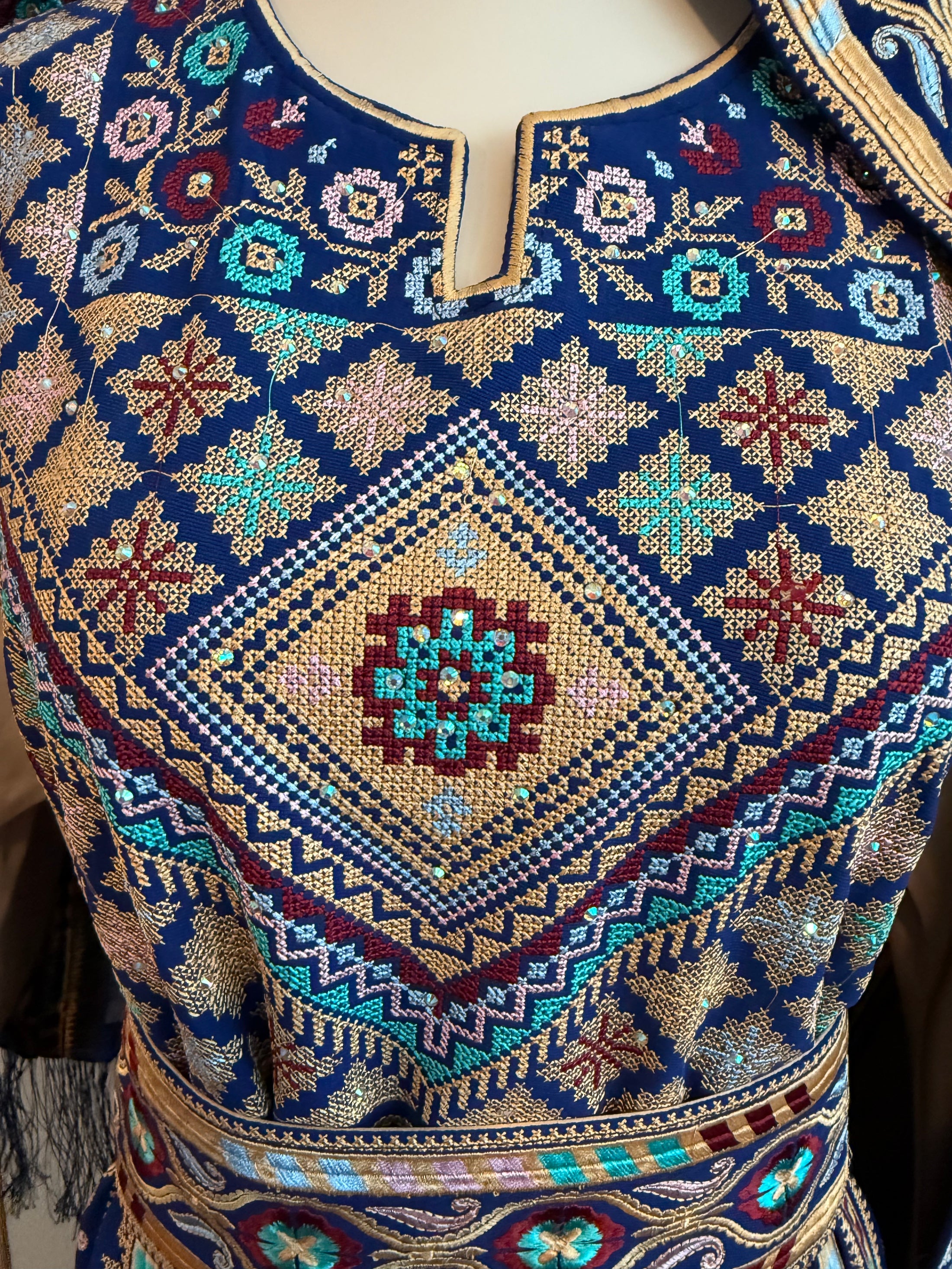 Blue and Gold Satin Malaaka Thobe