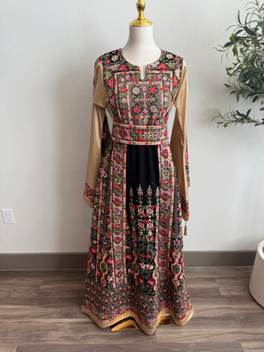 Black and Gold Satin Malaaka Thobe