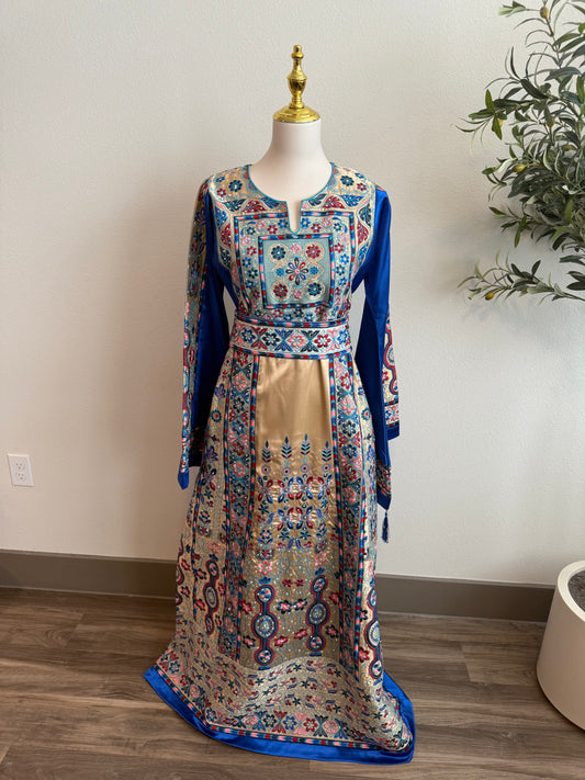 Blue and Gold Full Satin Thobe