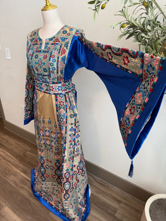 Blue and Gold Full Satin Thobe