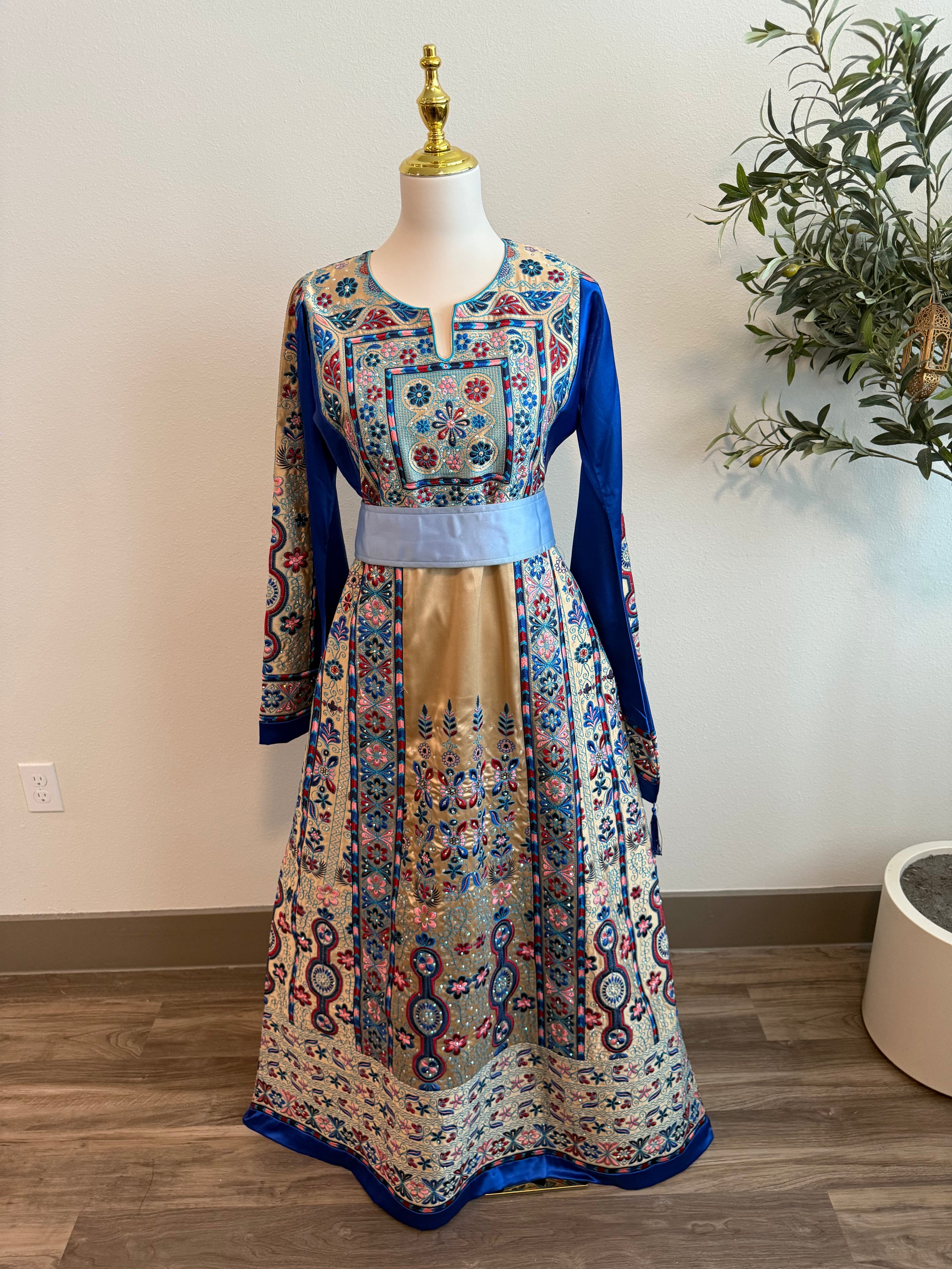 Blue and Gold Full Satin Thobe