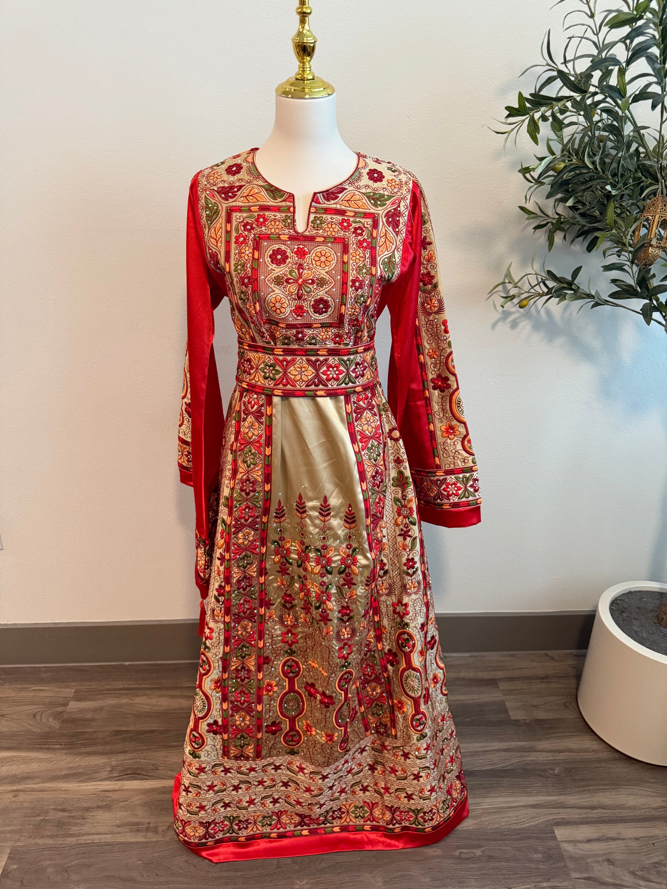 Red and Gold Full Satin Thobe