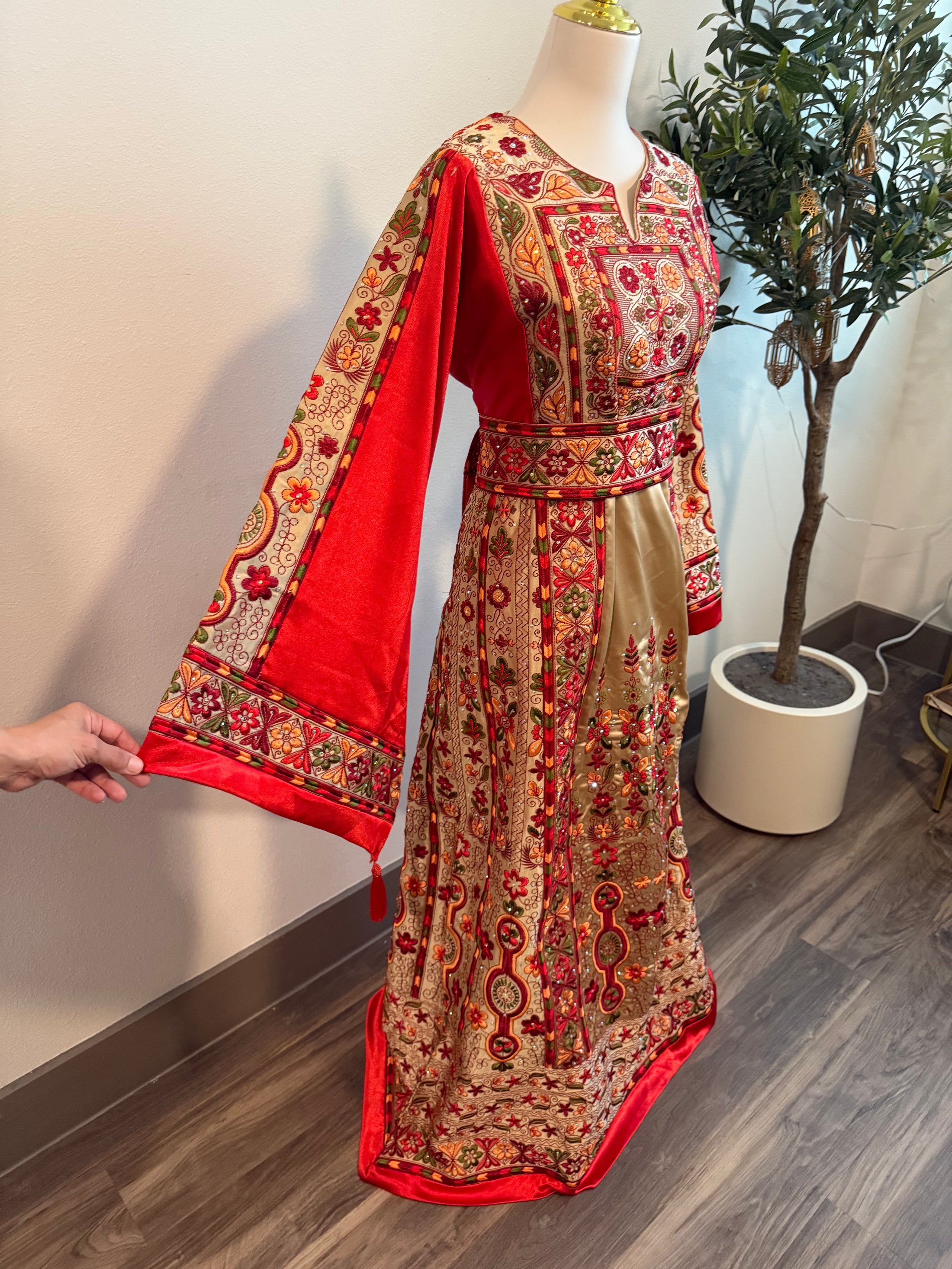 Red and Gold Full Satin Thobe
