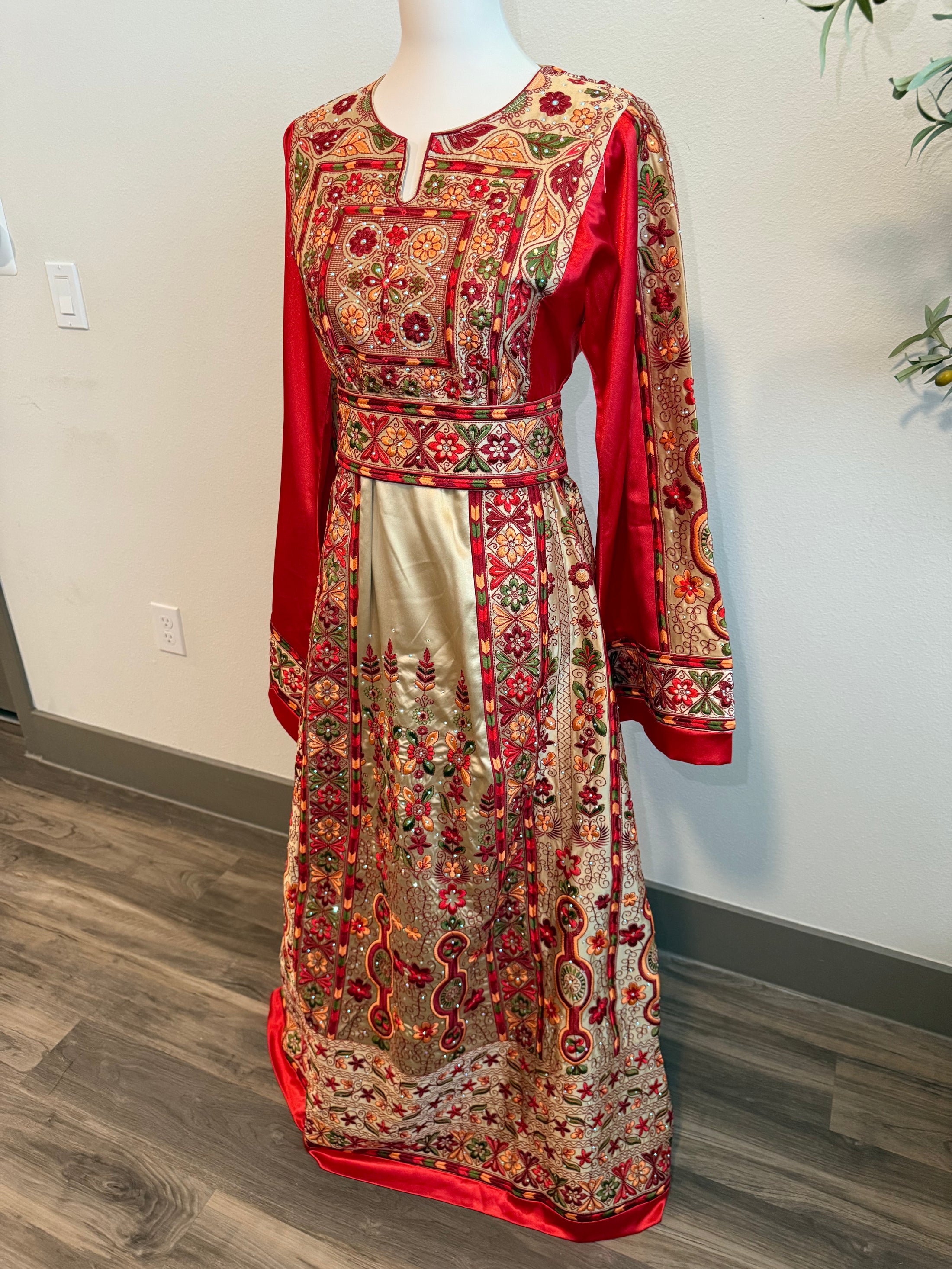 Red and Gold Full Satin Thobe