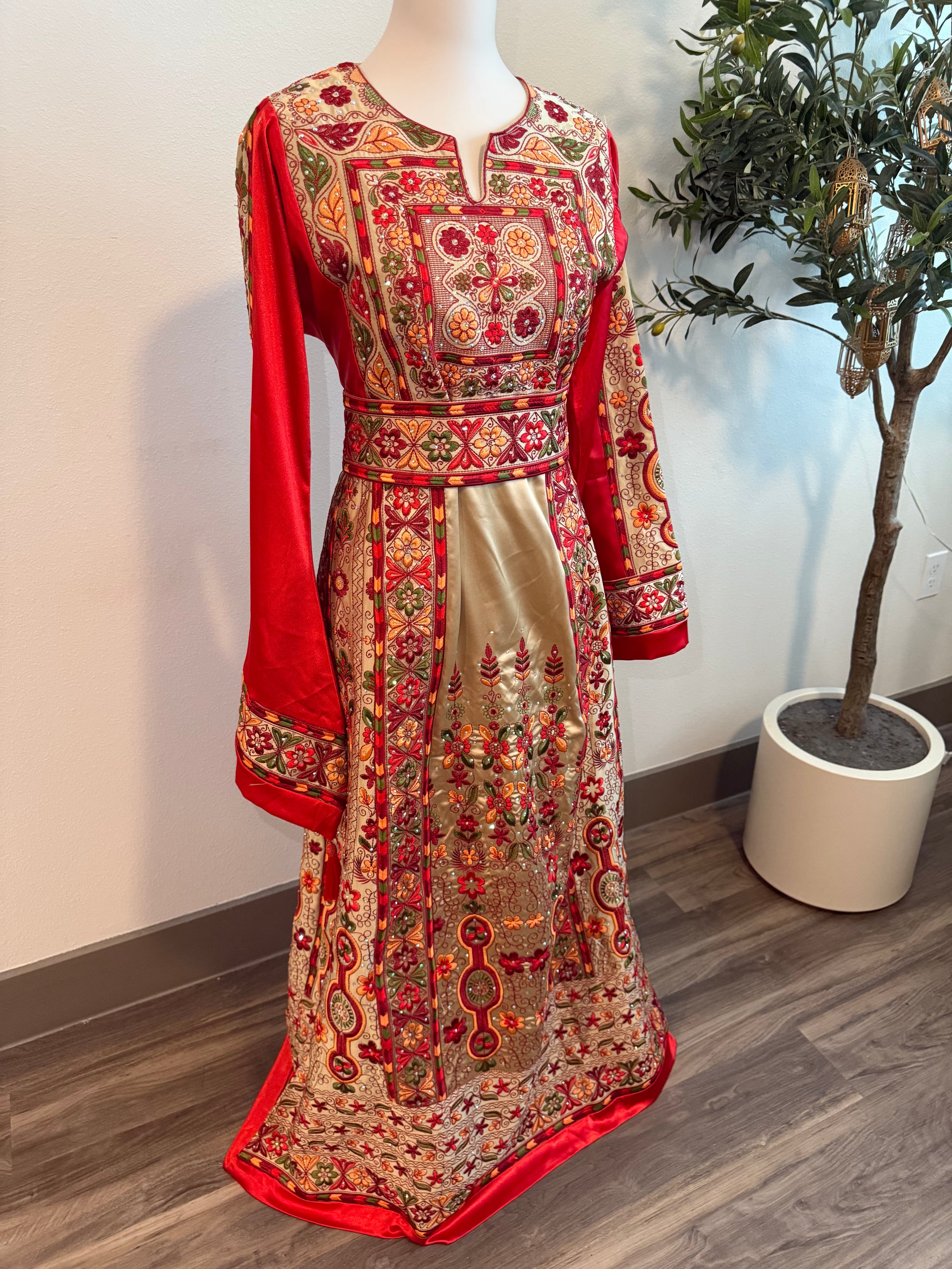 Red and Gold Full Satin Thobe