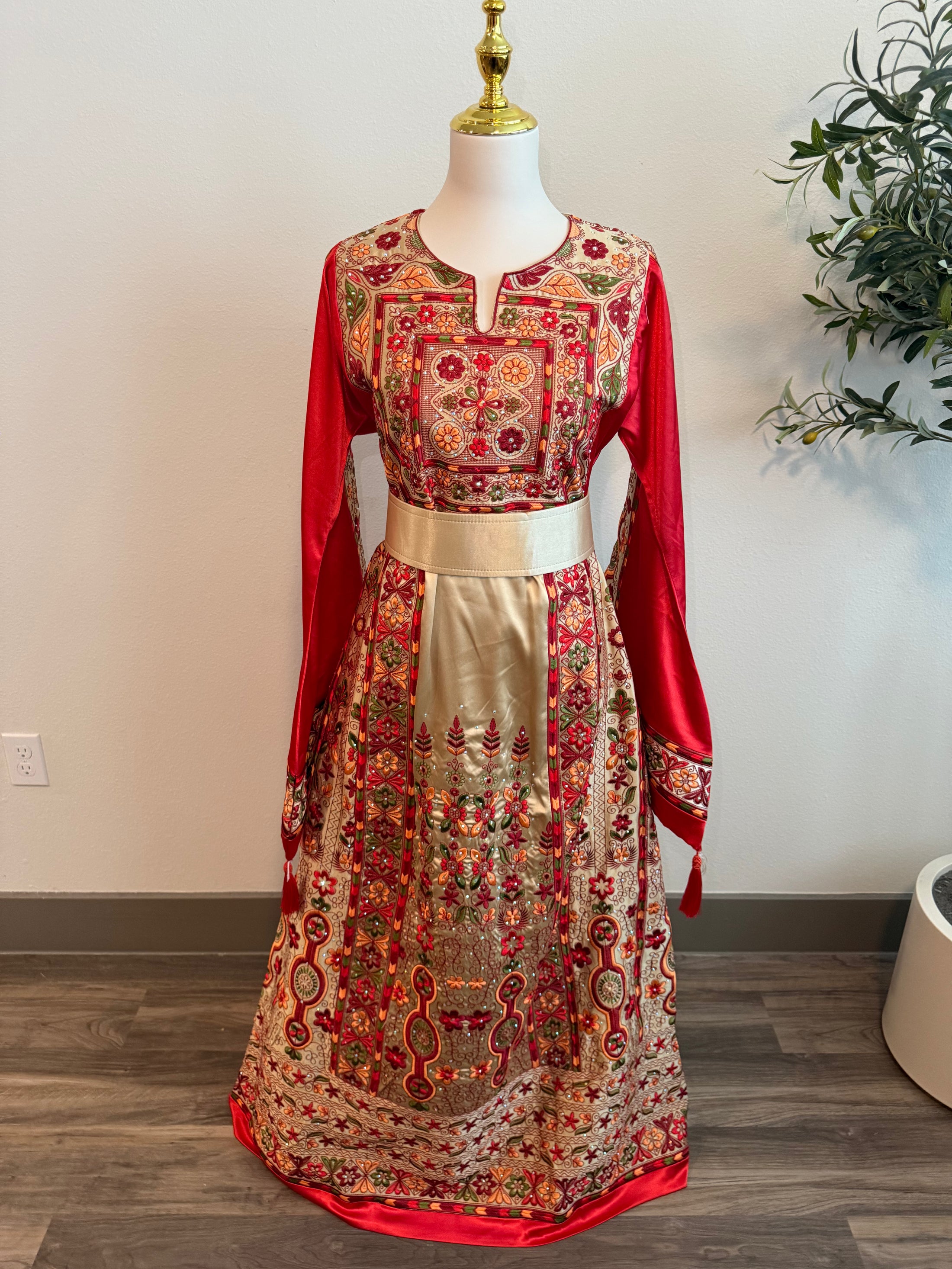 Red and Gold Full Satin Thobe