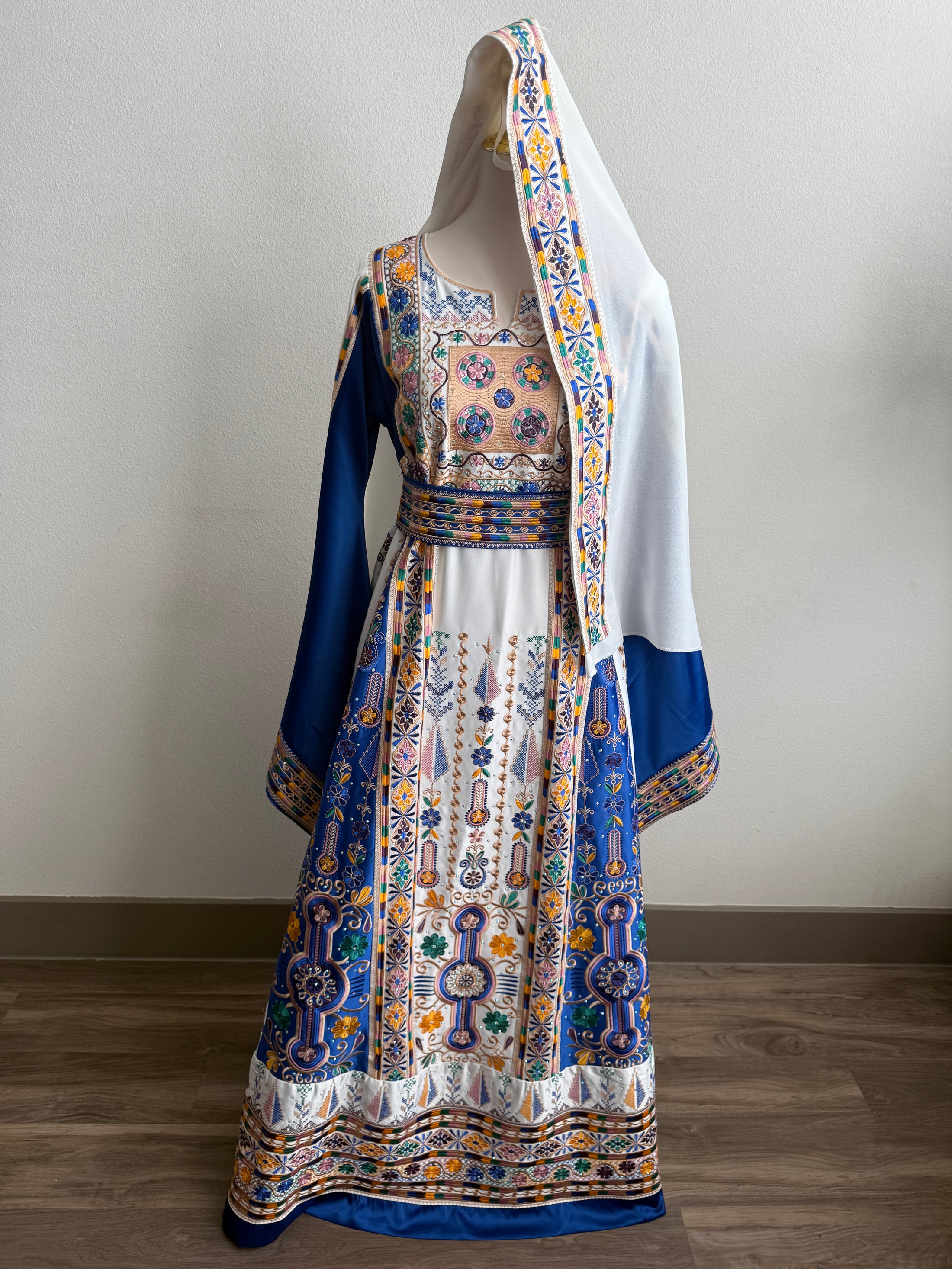 White and Blue Bridal Thobe