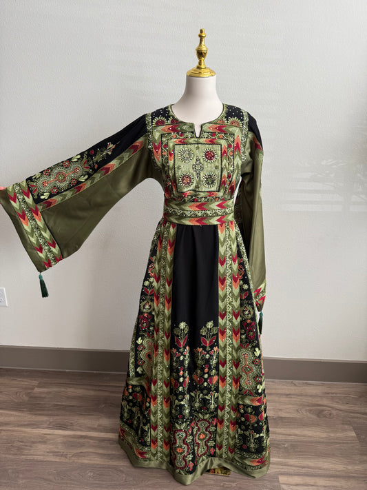 Black and Olive Green Chevron Thobe